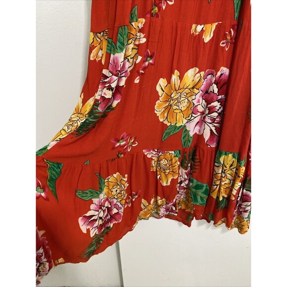 Old Navy Cold Shoulder Midi Dress Size L Orange Floral Print Ruffle Adjustable - Picture 4 of 12